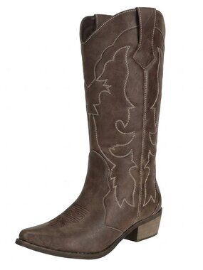 Ladies Brown Faux leather Cowgirl Boots for Women Calf Fashion Western Shoes